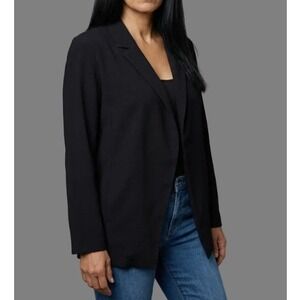 EILEEN FISHER Black Open Front Blazer Jacket P/Large Office Wear Lightweight